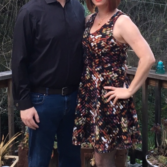 MOSSIMO Multi colored V neck sleeveless dress, gorgeous texture, US Size M - Picture 10 of 10